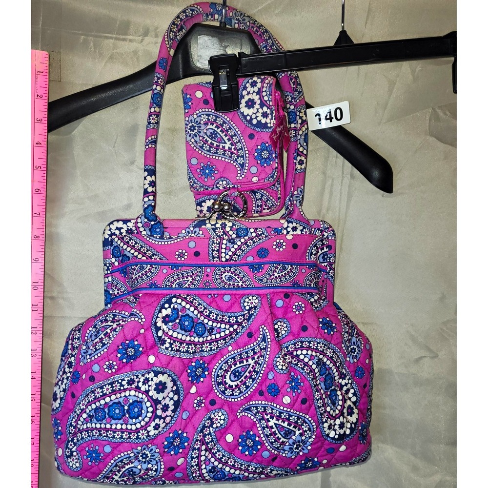 Retired Vera Bradley Pink/Blue/White Paisley Satchel, Kiss Lock, Plus Wristlet!